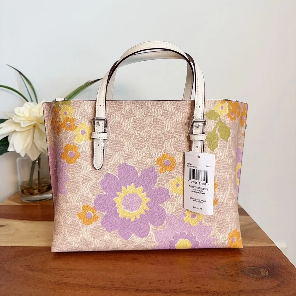 NWT Coach Mollie Tote Bag 25 In Signature Canvas With Floral‎ Print - Picture 4 of 9